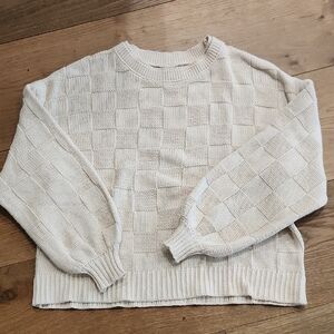 Z Supply Cream Check-Panel Crewneck Sweater